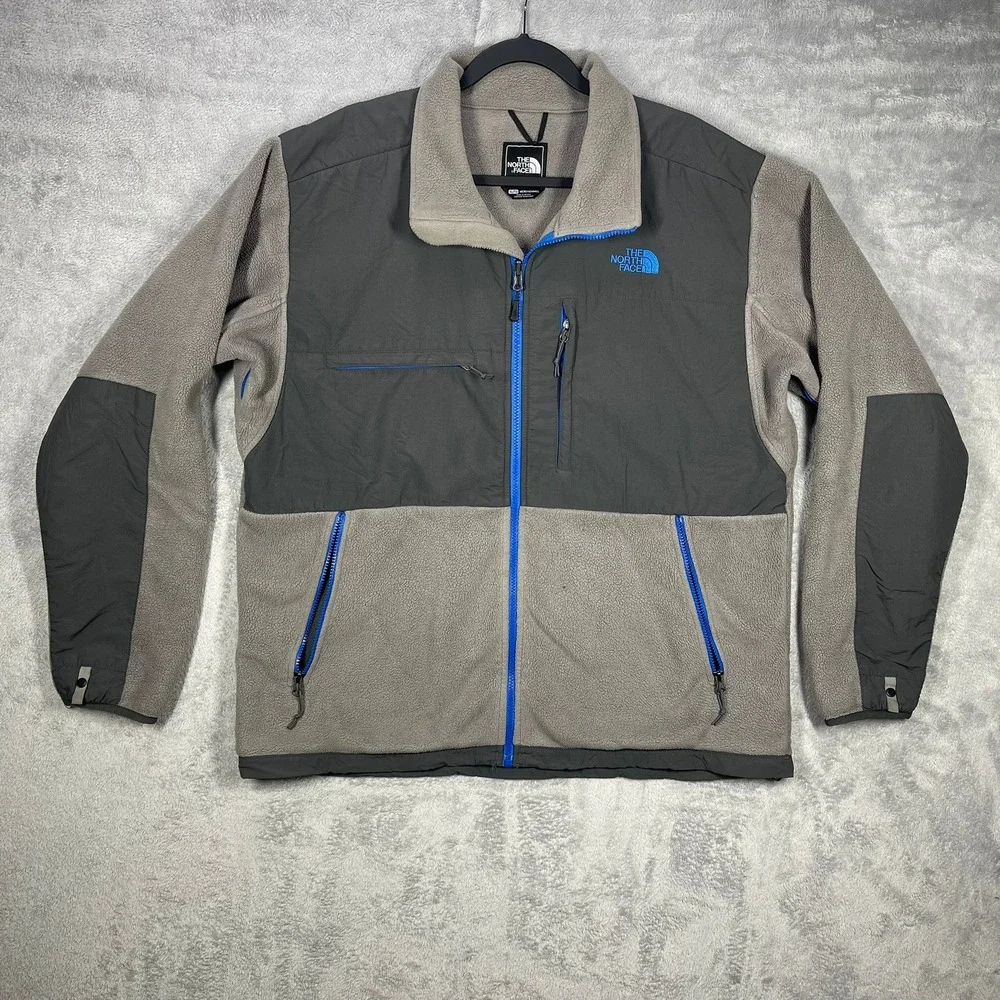 The North Face Denali Fleece Jacket Mens XL Grey Blue Full Zip AMYN T132